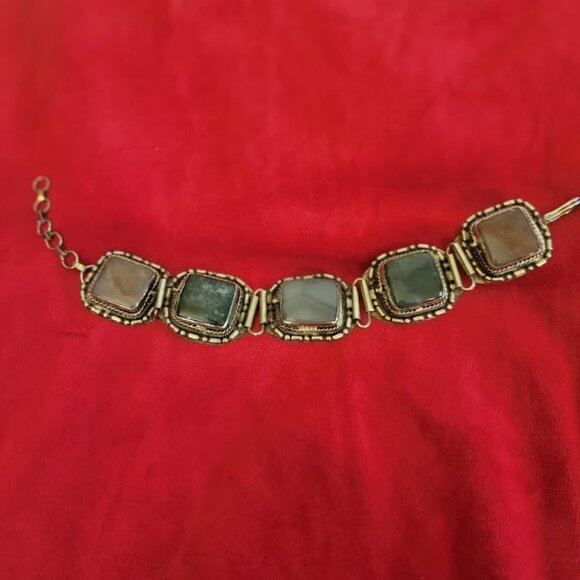 Source Unknown Jewelry - Stone and Silver Tone Bracelet from India
